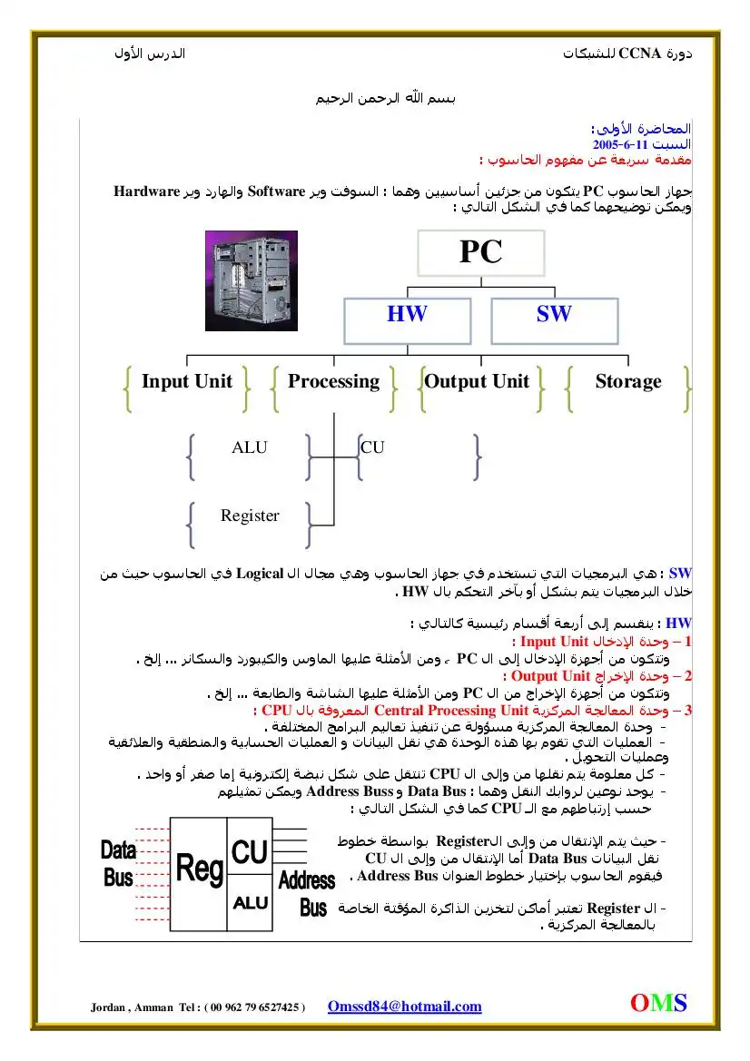 تلخيص بسيط لمنهج CCNA-1 باللغة العربية
