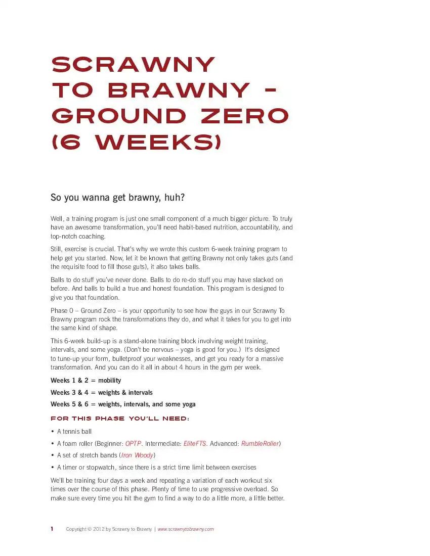 Scrawny to Brawny – Ground Zero  6 weeks